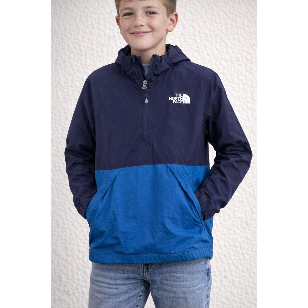 The North Face Youth Windwall Pullover Jacket Blue Hooded Size M 10/12